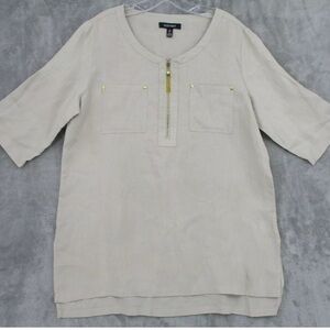 Ellen Tracy White Linen Blouse with Gold details